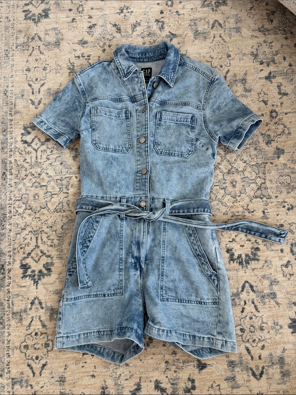 GAP Women’s Light Blue Denim One-Piece Short Romper